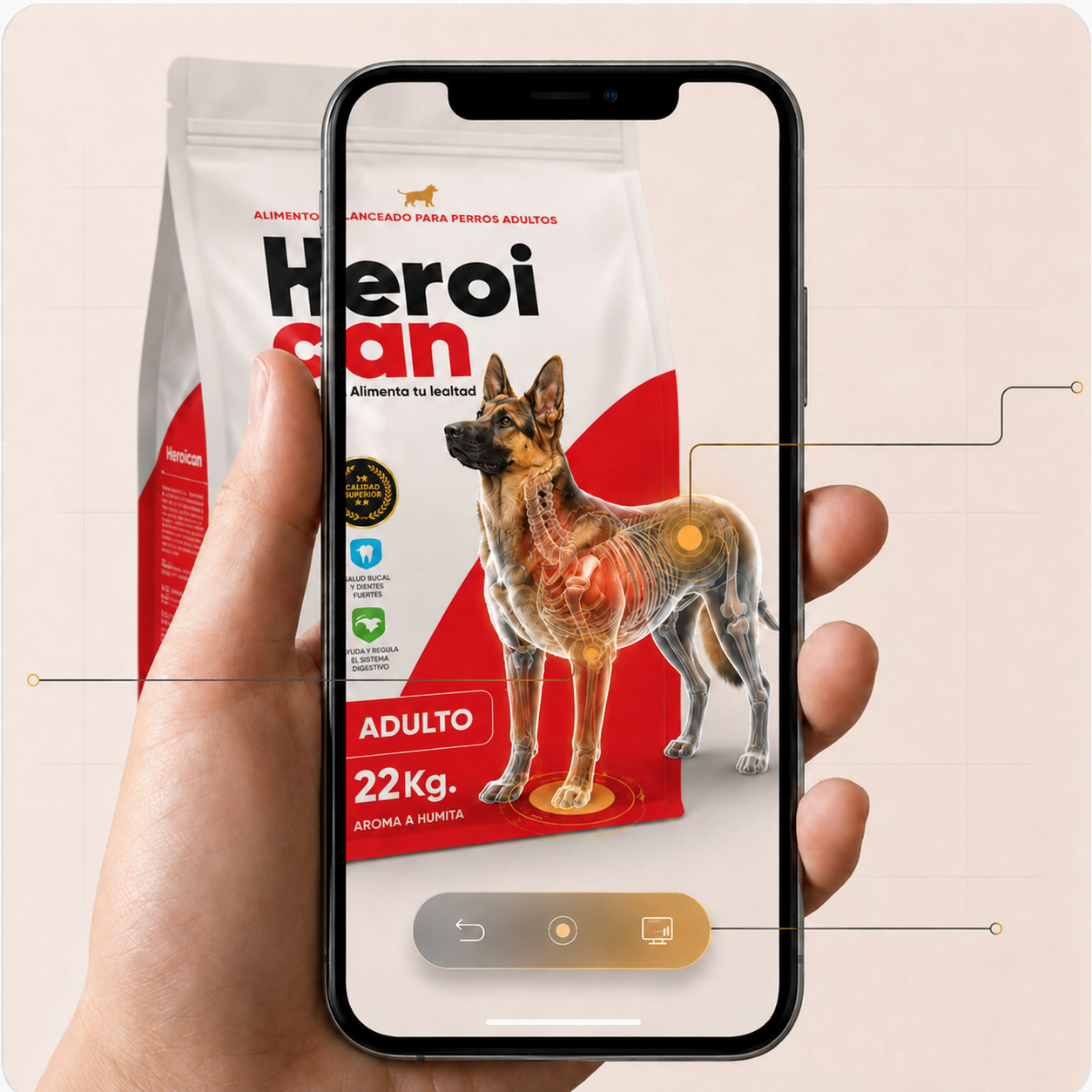 Empaque HEROICAN con análisis visual de la mascota
